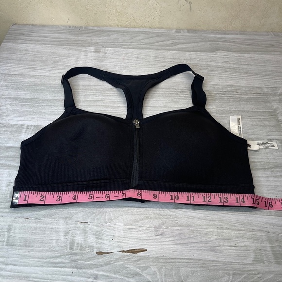 PINK Victoria’s Secret Black Front Zip Sports Bra Racer Open Back Womens size L - Picture 9 of 11